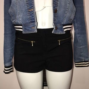 Combo. Black Twill shorts & blue distressed shorts